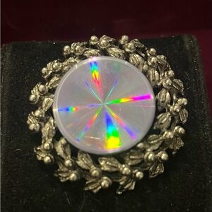 Jewelarama Silver Tone Brooch with Holographic Center